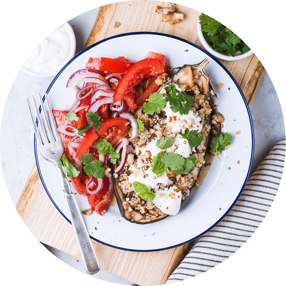 Eggplant dish with peppers and tomatoes