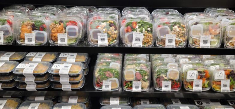 salads ready to go in cooled case